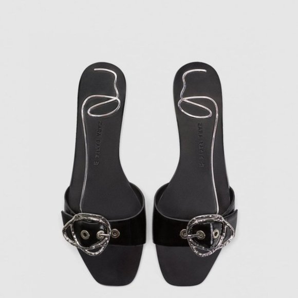 Zara Leather Flat Buckle Sandals EUR 38 - Picture 2 of 7